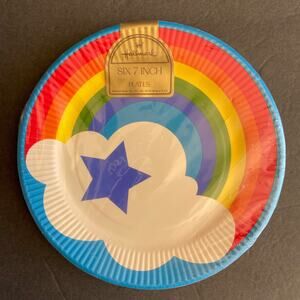 NEW Vintage Sealed Six 7-inch Paper Plates Rainbow Cloud Star